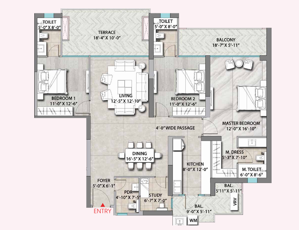 3 BHK Floor Plan Garden Residency Sohna