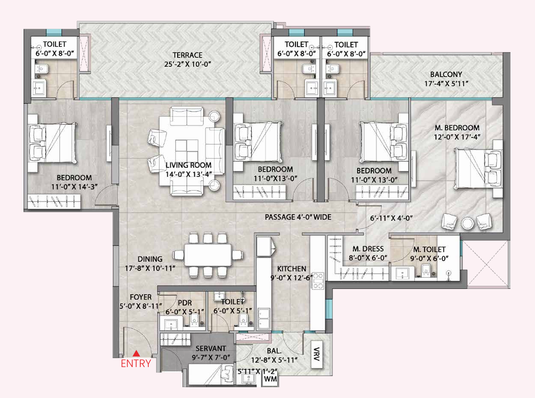 4 BHK Floor Plan Garden Residency Sohna